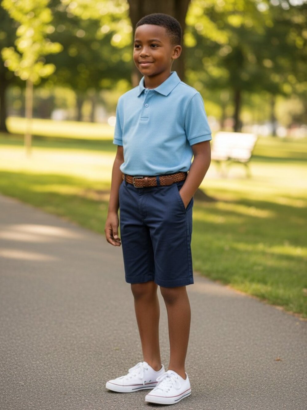 IZOD Chino Shorts Boys Size 14 Navy Blue Excellent Flat Front Polyester